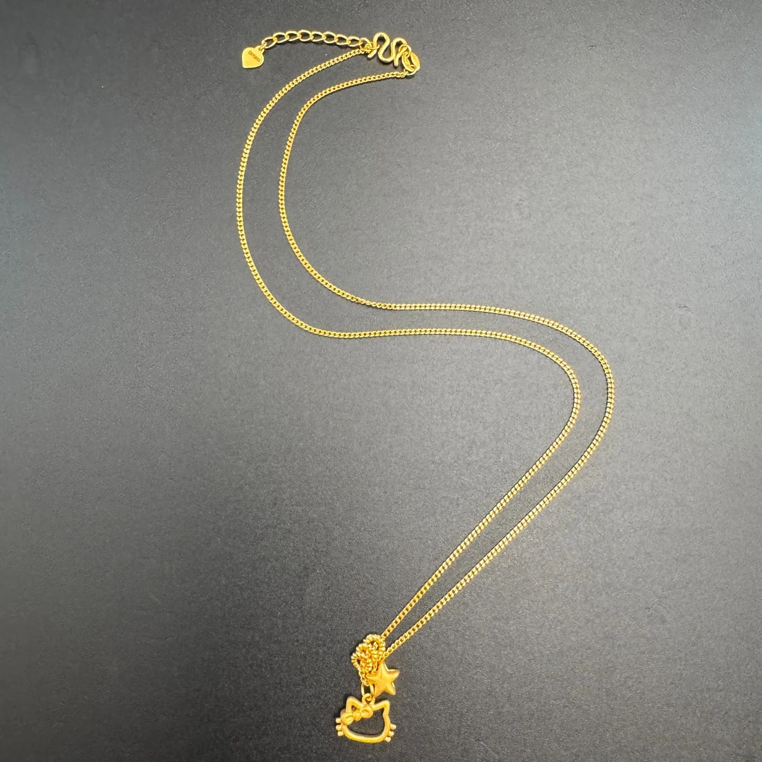 足金999黄金 kitty猫星星套链