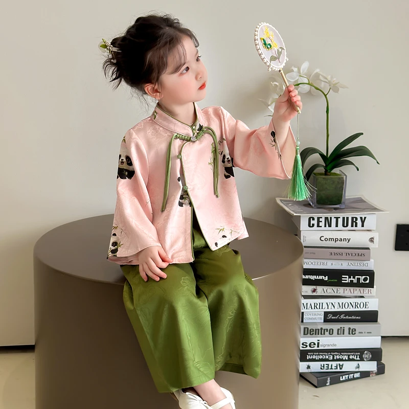 女童国潮套装新中式女宝宝春装衣服中小童复古中国风唐装汉服古风