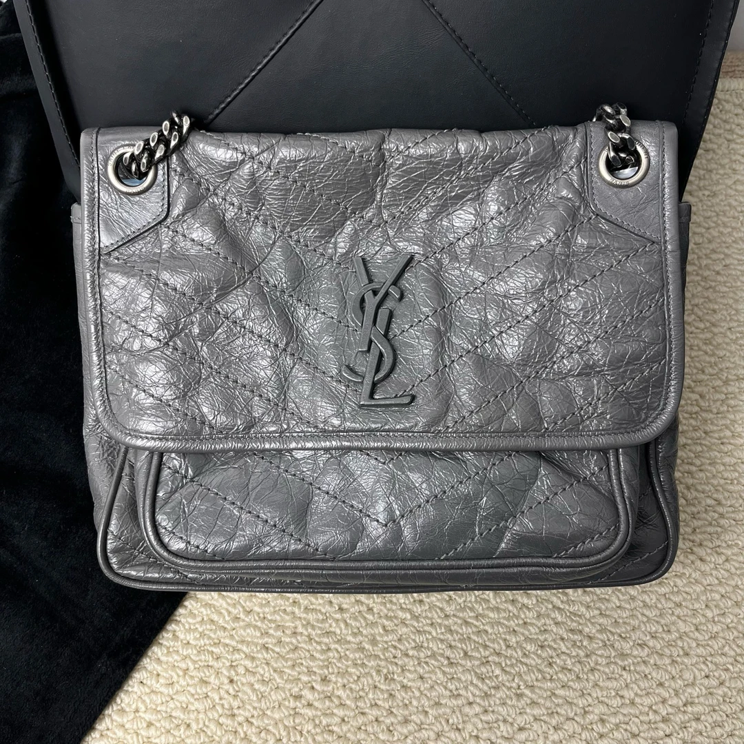 99新 YSL/圣罗兰 【十六专属】锡器灰中号niki单肩包/FB