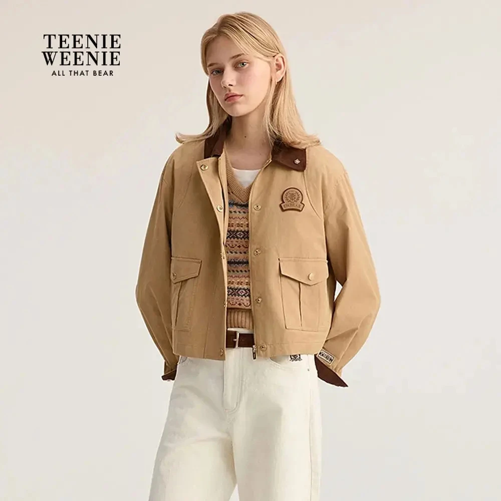 *TeenieWeenie小熊女装外套25秋新款宽松撞色翻领夹克TTJJ254903P