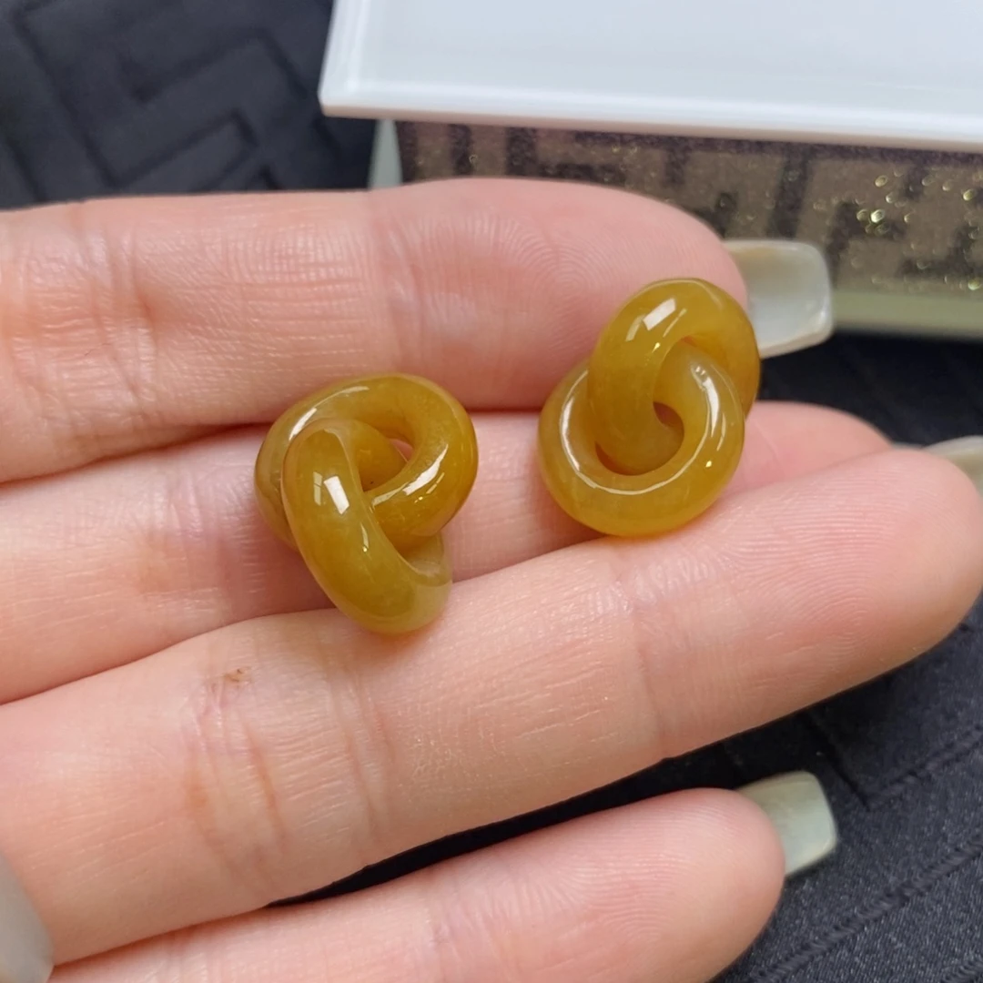 翡翠未镶嵌耳饰黄翡环环相扣