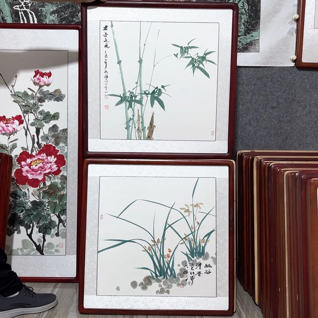 国画书画作品带框63×63厘米