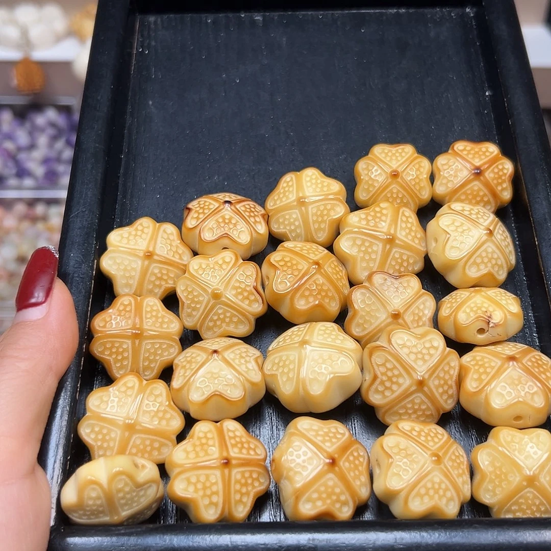 手串菩提根/象牙果微瑕炭烤四草10颗有裂