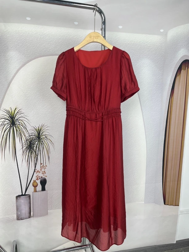 2776新款时尚简约收腰显瘦气质短袖连衣裙夏季中长款