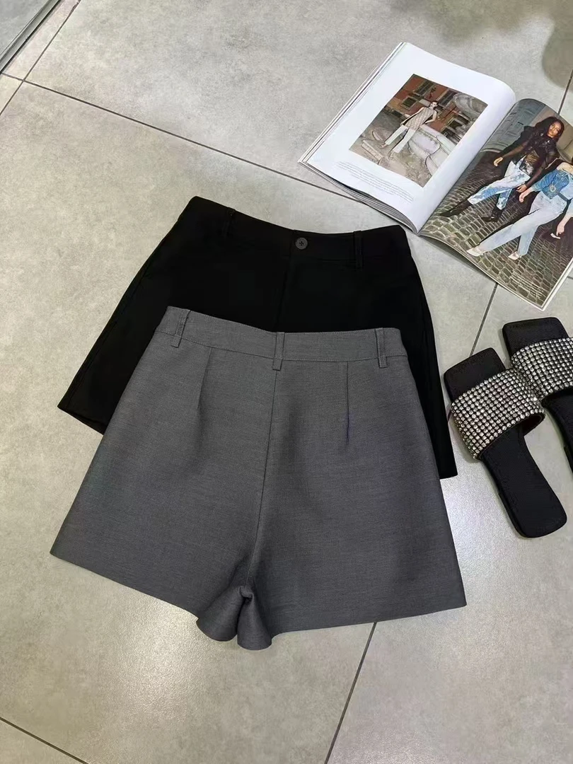 无弹高腰通勤薄款三分裤拼接短裤极简风夏季五分裤