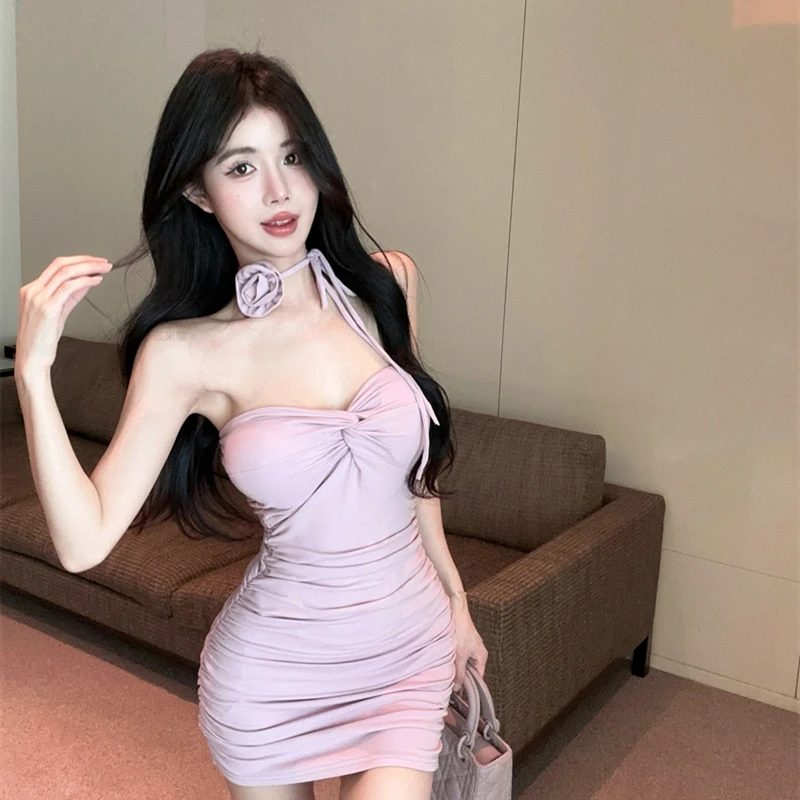 纯欲项圈裙子抹胸连衣裙女夏季夜场2025年新款短裙带胸垫