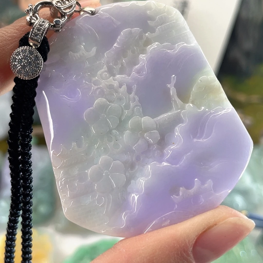 翡翠未镶嵌颈饰山水牌