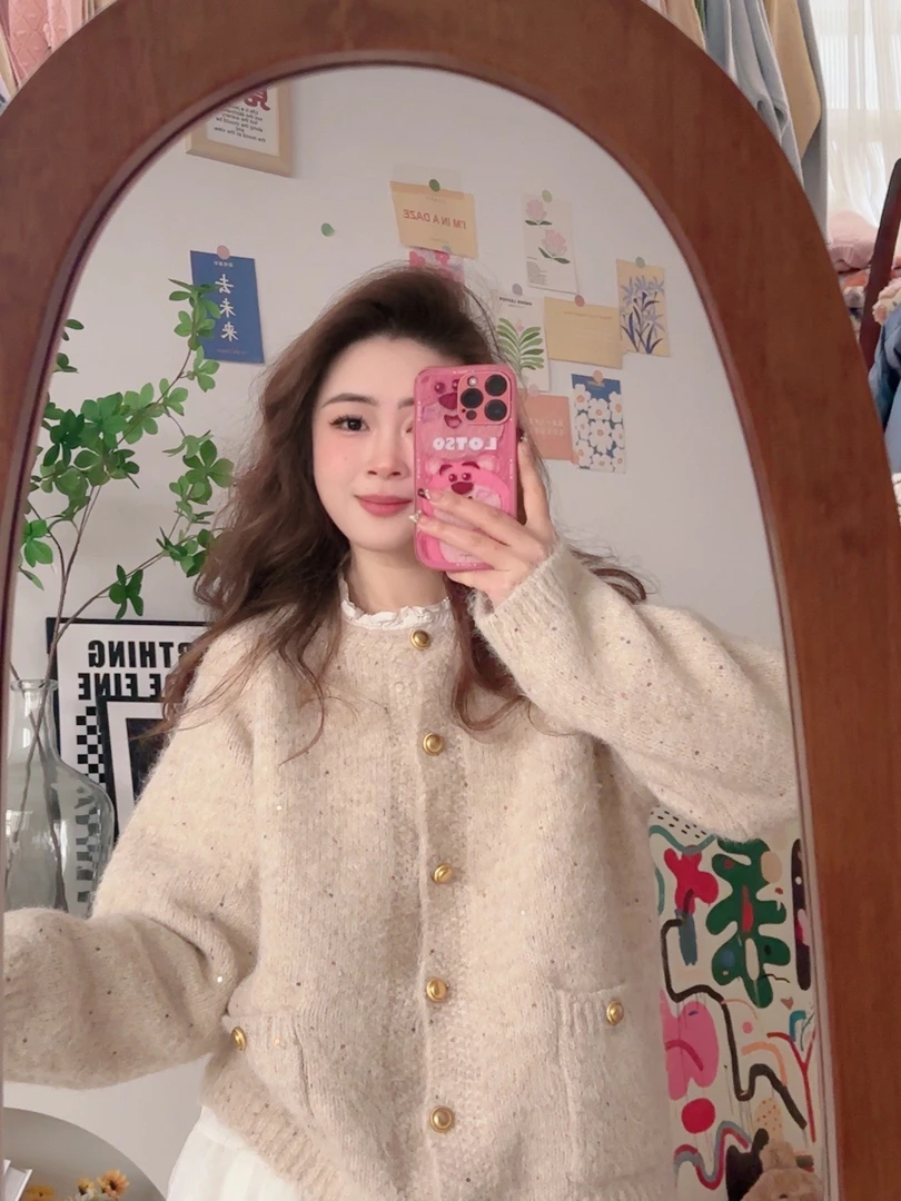 【圆圆推荐】大码小香风针织衫毛衣女2024秋冬新款开衫百搭上衣外套