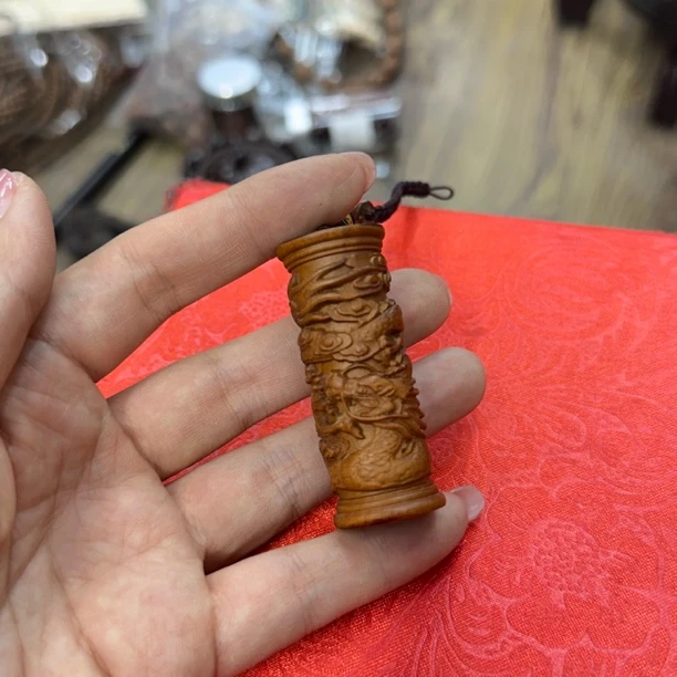 661 雷击枣木龙柱钥匙扣挂件木雕工艺品