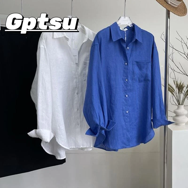GPTSu克莱因蓝亚麻衬衫男夏新款高级轻薄长袖衬衣老钱风防晒外套