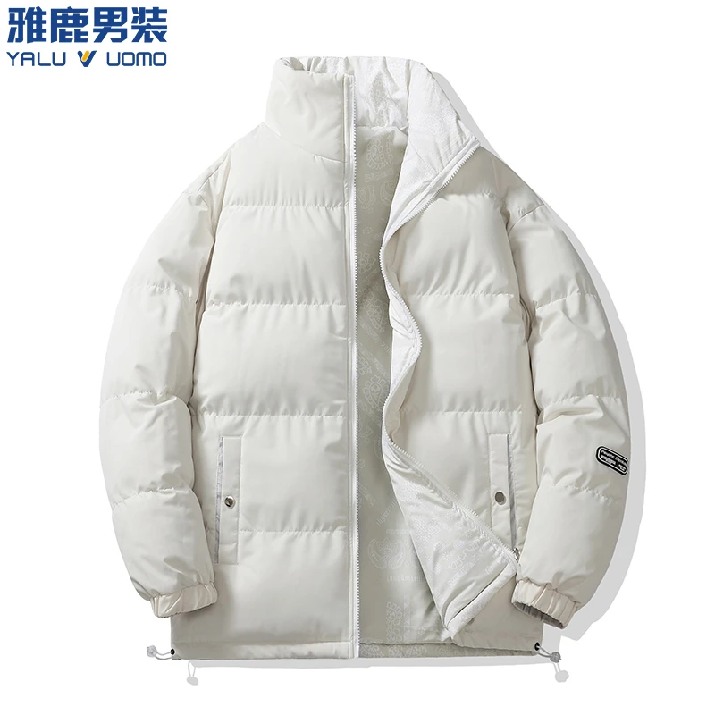 雅鹿男装棉衣立领保暖长袖加厚保暖棉服两面穿韩版情侣潮流休闲风
