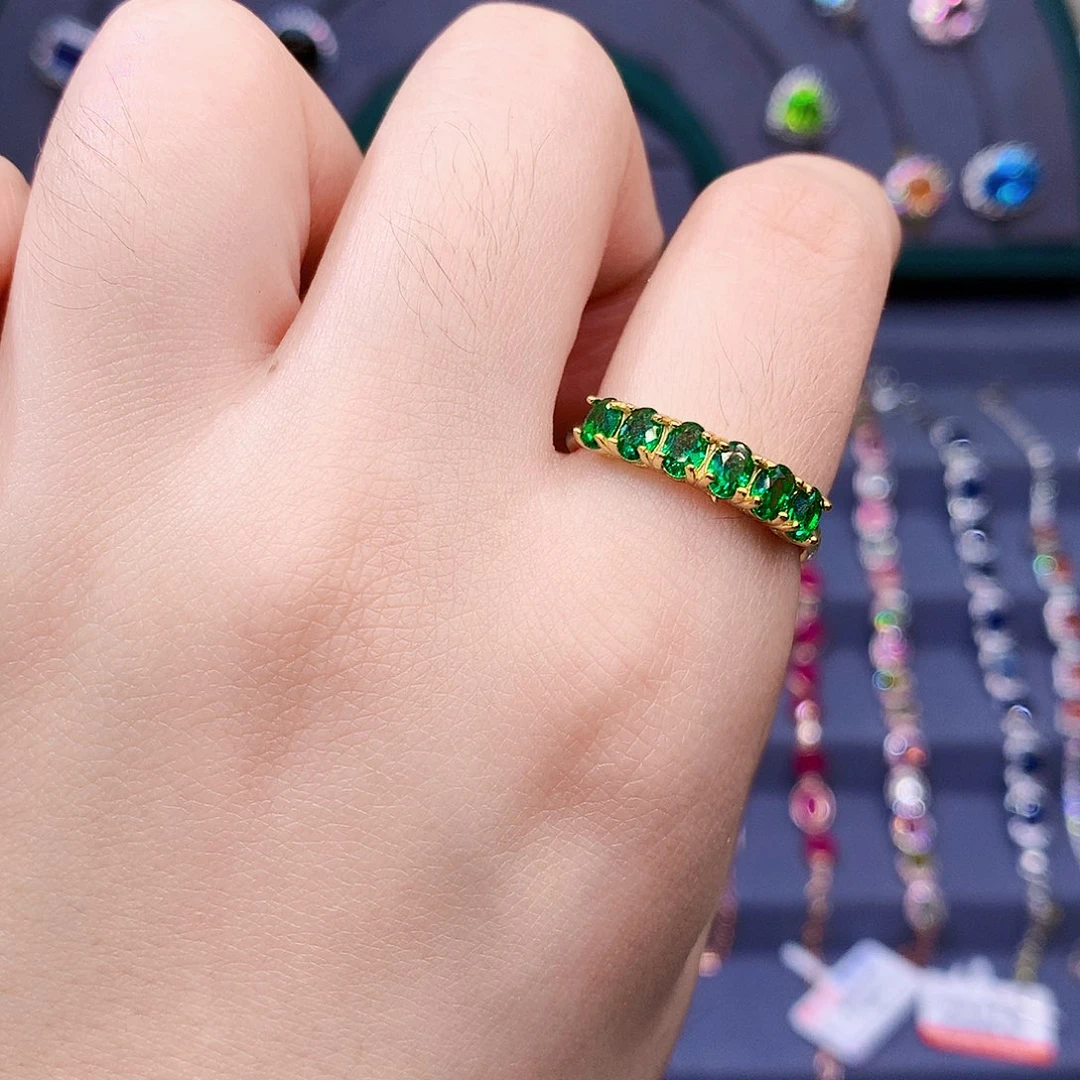 祖母绿戒指银S925镶嵌