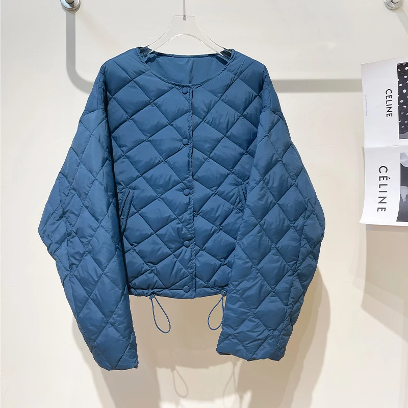 90白鸭绒轻薄款羽绒服女短款冬装外套菱形格秋冬季上衣