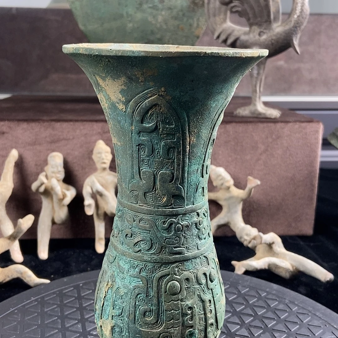 青铜双凤云雷纹花插