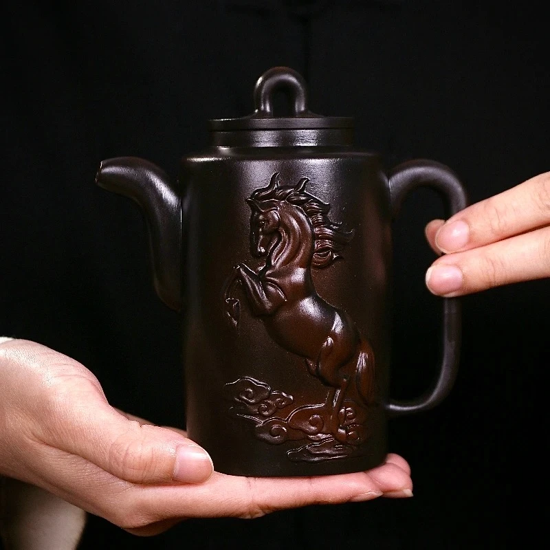 大师原创原矿正宗紫陶马到成功凤鸣壶家用中式茶壶复古大号紫砂壶