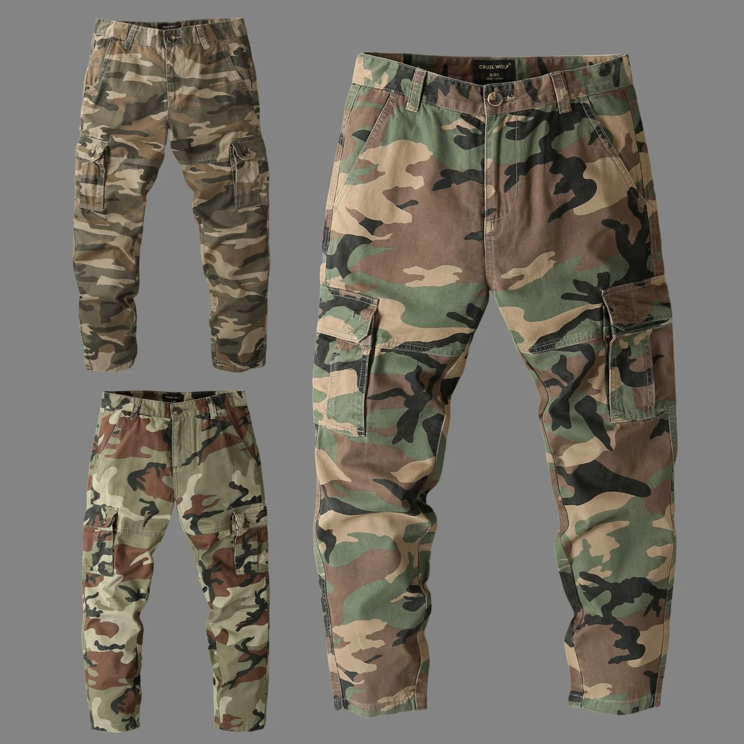 【平角男裤】秋冬四季户外弹力棉迷彩多口袋工装直筒裤户外宽松耐磨