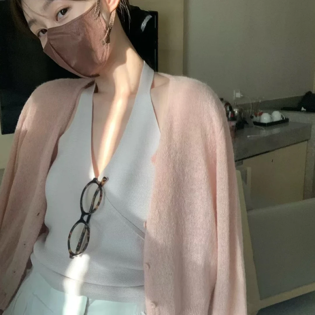 FOCUSE正品秋季新款首发韩代简约百搭纯色V领针织开衫毛衣＋裤子