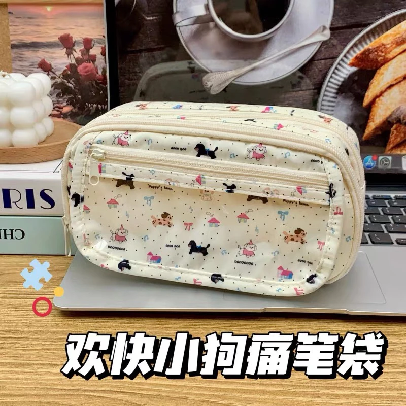 ins新款欢乐小狗痛包笔袋学生可爱腊肠狗大容量高颜值文具收纳袋