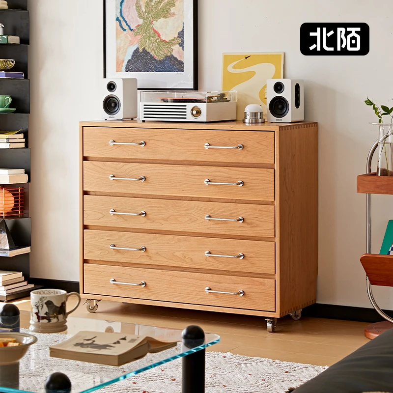 北陌客厅家具实木五斗柜樱桃木餐边柜原木风家用卧室储物餐边柜