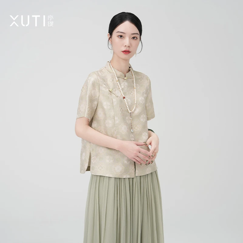 序缇『螺钿曲』春夏国风新中式螺钿异色花罗桑蚕丝上衣女J37-12792