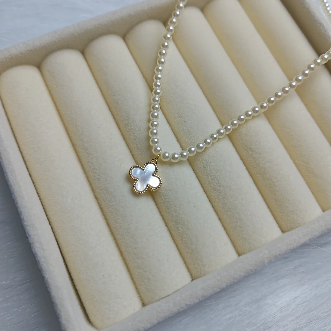 铜合金仿珍珠项链 3mm四叶草珍珠项链甜美时尚精致气质