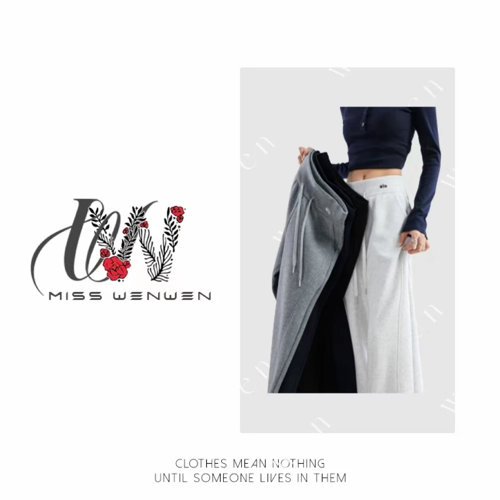 秋冬季新款加绒加厚美式休闲卫裤高腰显瘦阔腿裤直筒宽松外穿8932