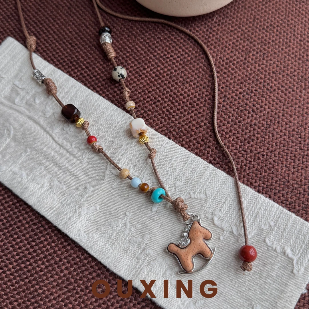 非金属棉绳项链 [绚烂木马]手工气质时尚百搭可爱木马长款毛衣链