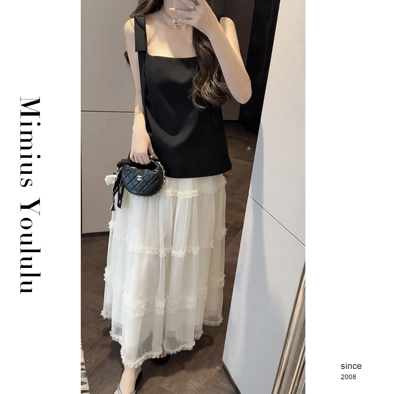 【mimius】L 百搭显瘦无袖背心+花边重工半裙 G03364