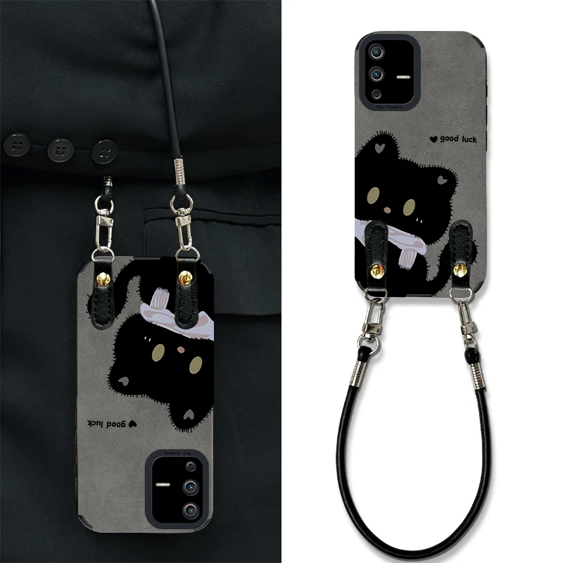 适用【vivoS12】手机壳V2162A围巾黑猫瞳眼羊巴皮高级感百搭个性