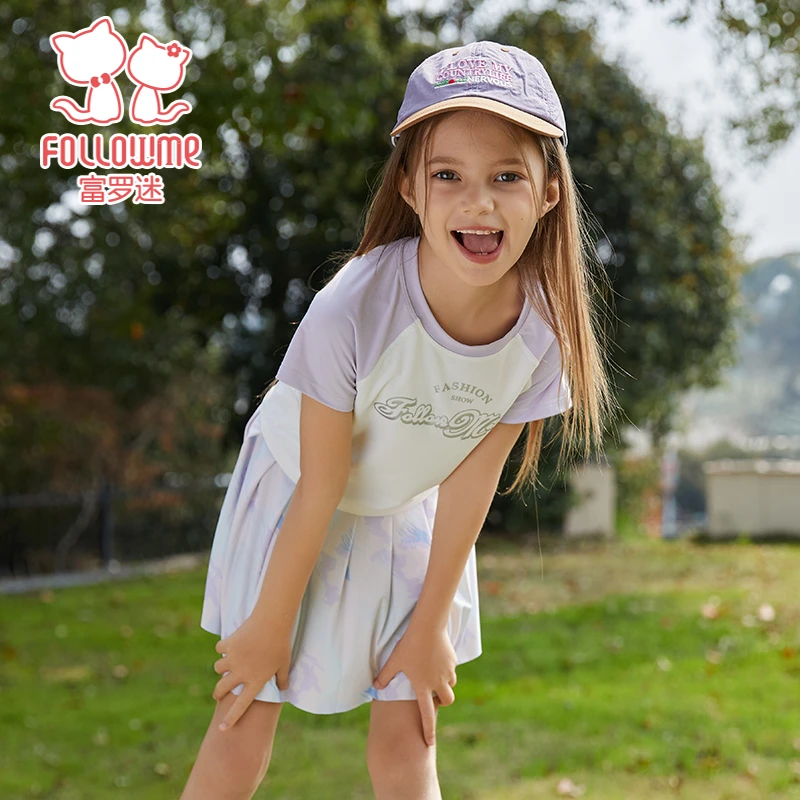 富罗迷女童夏装夏季新款夏日洋气时髦短袖短裙运动两件套F4B9771T