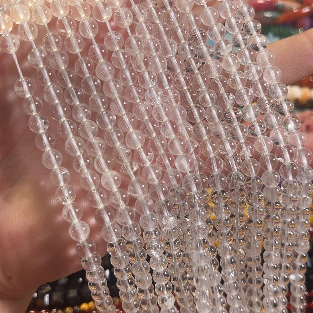 玛瑙/玉髓合金珠宝半成品白水晶一条6mm