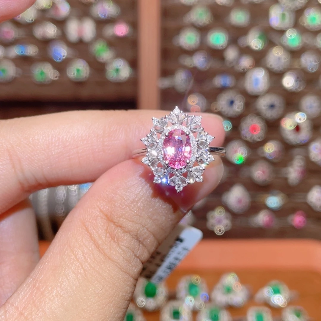 18K金镶嵌彩色蓝宝石戒指1.28ct 无烧帕帕