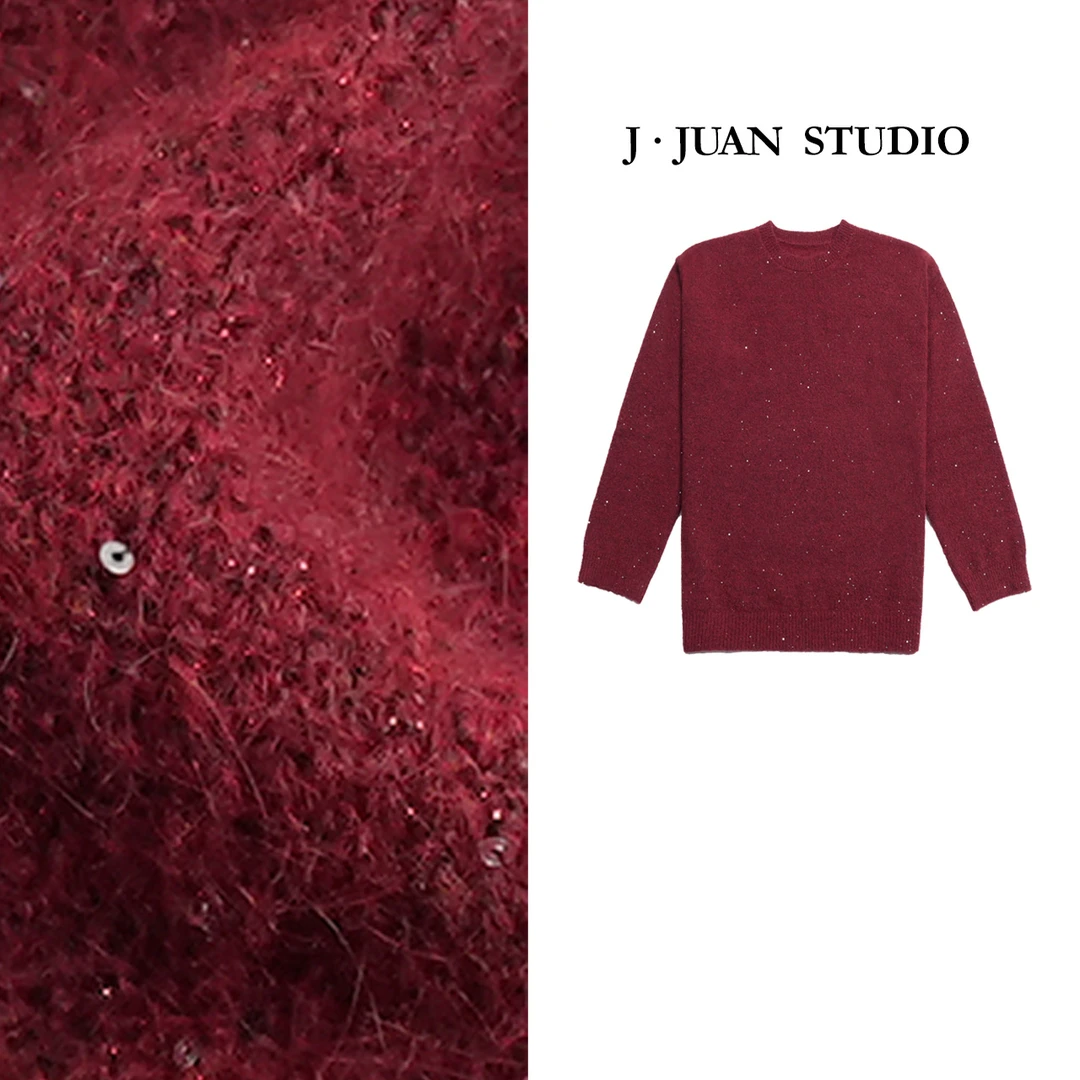 【J.Juan】满天星-冬季马海羊毛亮片套头长款毛衣高个子女装圣诞款