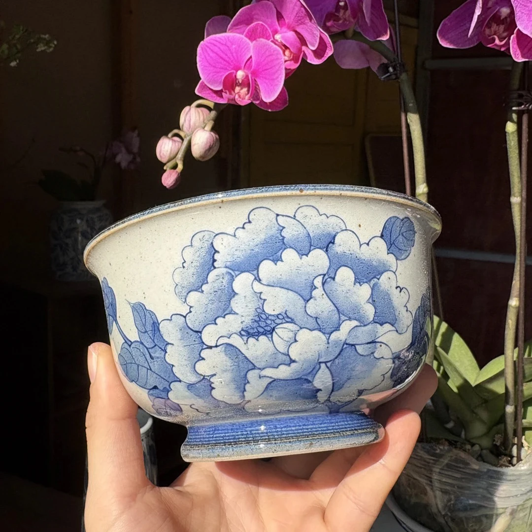 【若玉古美】牡丹蝴蝶精工碗手工手绘釉下彩高温瓷