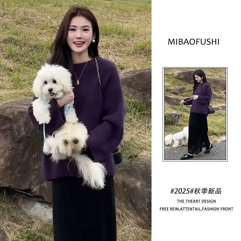 超火冬季穿搭一整套2025新款气质针织衫上衣显瘦开叉半身裙两件套