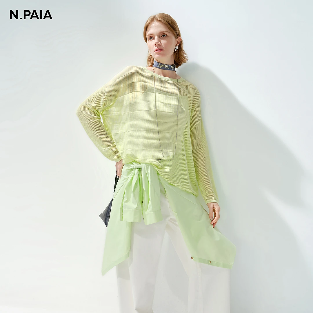 N.PAIA恩派雅2025镂空针法慵懒感度假风罩衫针织衫女XNKPA9507A