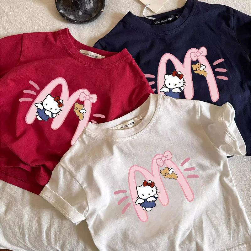 女童纯棉短袖t恤新款夏季卡通KT猫韩版ins洋气独特洋气时髦女童装