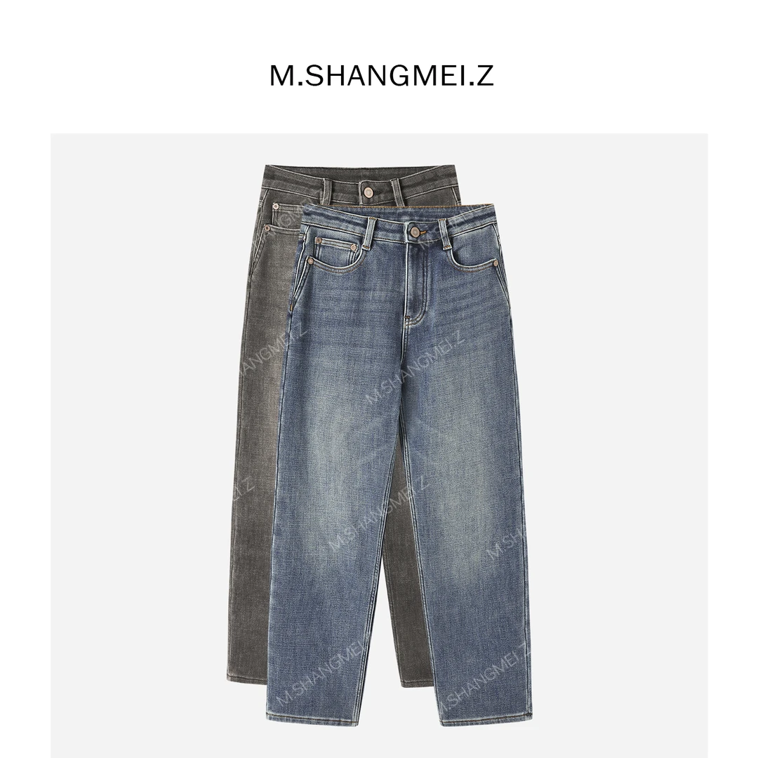 M.SHANGMEI.Z/沐熙【孤山踏雪】美大哥加厚弹力阔腿牛仔裤X113295
