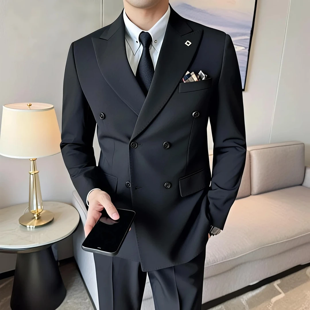 特价礼服西装高品质降价处理男士英伦风双排两粒扣戗驳领西服套装