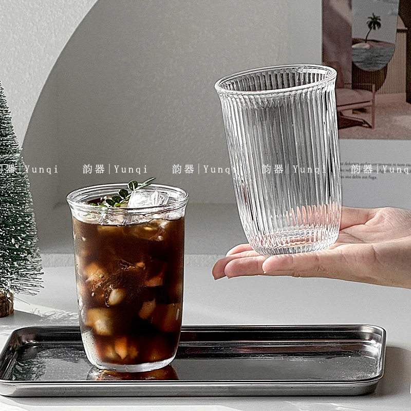 韵器ins果汁玻璃杯冷饮冰美式咖啡杯牛奶奶茶家用水杯带吸管u形杯