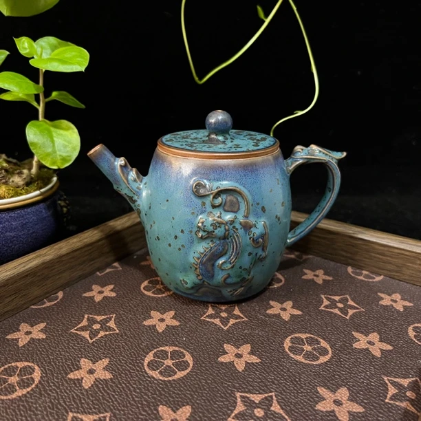 神垕钧瓷藏龙卧虎造型大口径泡茶壶主泡器