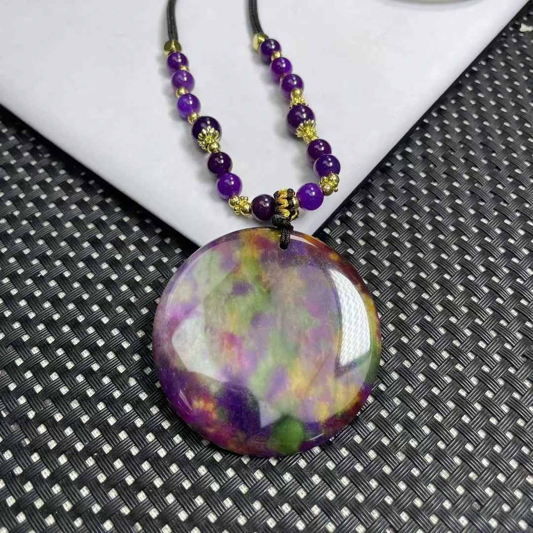 【喜利】QA3189七彩星空圆牌吊坠/多样性发一精致奇石