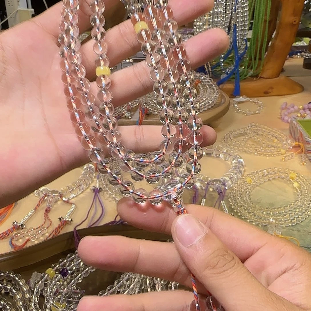 美***晴水晶手串未镶嵌白水晶108