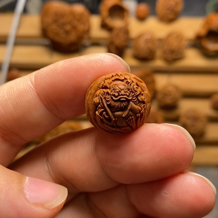 桃核雕刻双面钟馗单颗