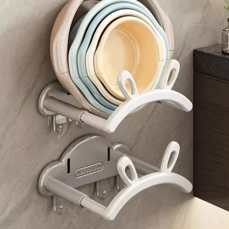 优勤挂壁式兔耳伸缩收纳砧板脸盆锅盖厨房浴室悬挂毛巾置物架盆架