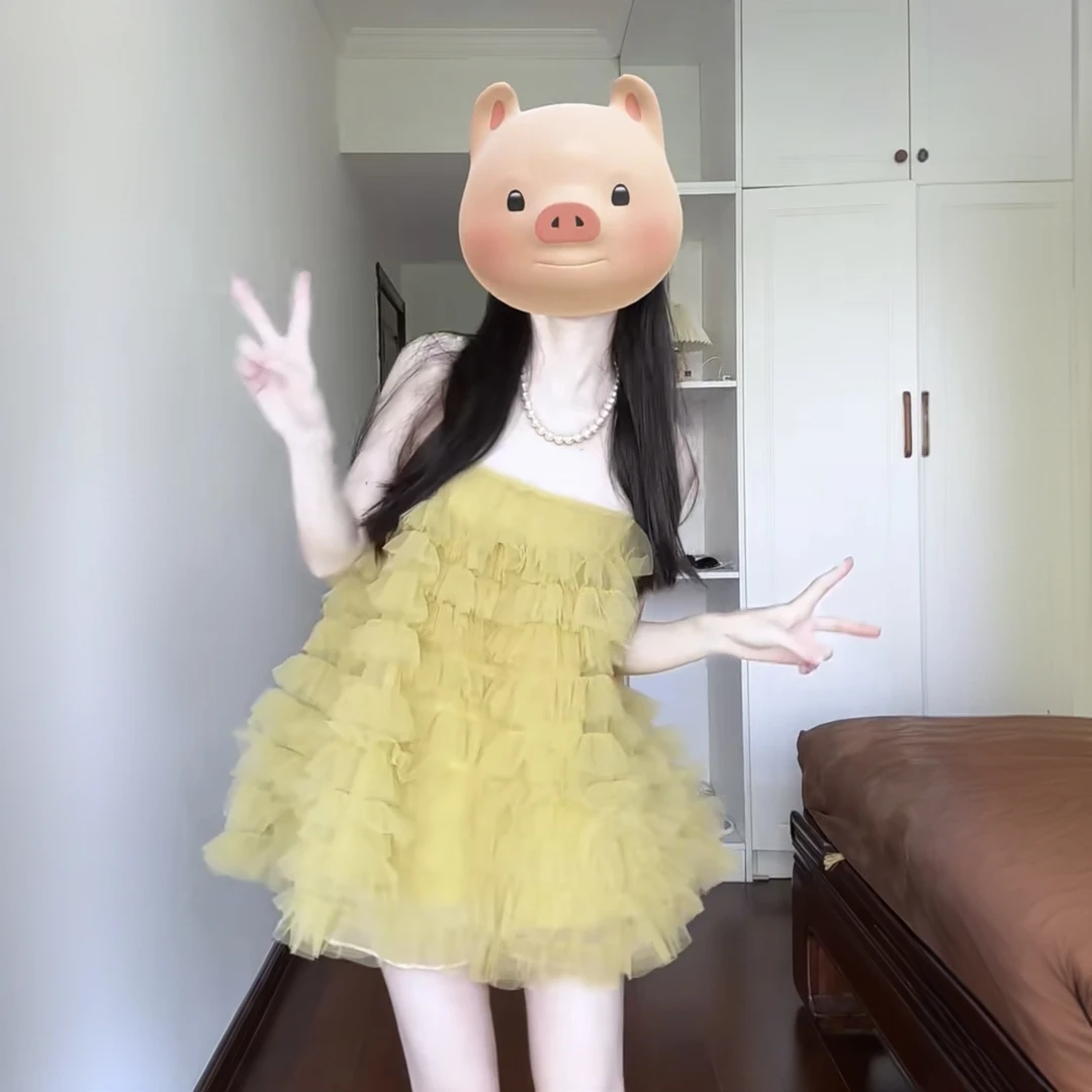 网纱吊带蛋糕裙超仙连衣裙女士2025春夏季海边度假蓬蓬公主短裙