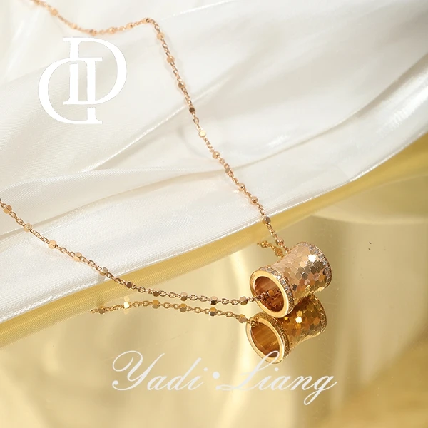 坠链均925银 梁雅帝新品【蜂巢小蛮腰】香槟金色精工时尚纯银项链