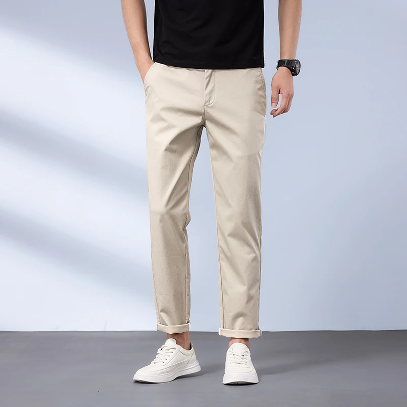 老爷车夏季新款松紧腰男士中青年休闲裤男宽松直筒九分裤薄款长裤