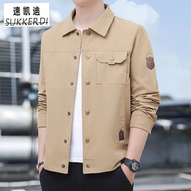 2025新款春秋季男士中年夹克百搭翻领宽松休闲外套薄款上衣