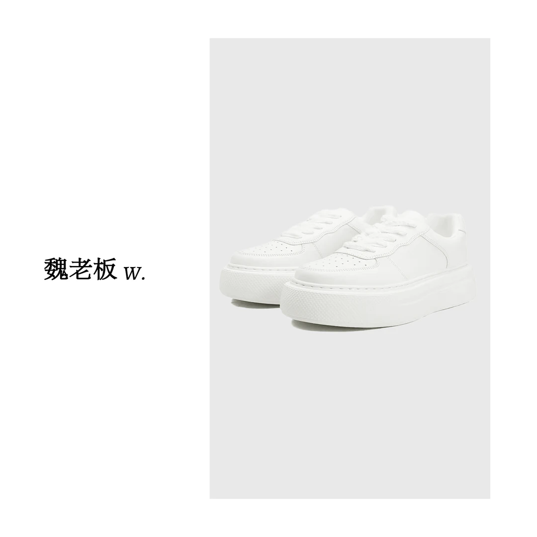 W.Diva【永不退圈】春季小牛皮羊皮真皮透气厚底小白鞋0X0463110